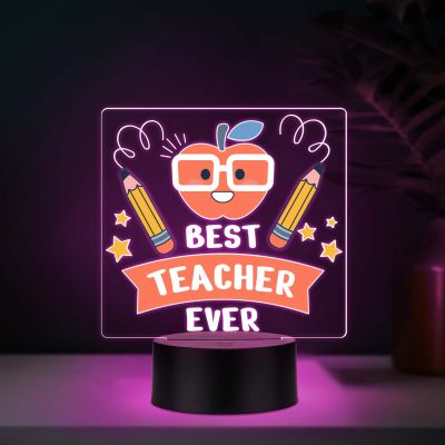 Best Teacher Ever Acrylic LED Lamp with UV Print – Multicolor Gift for Teachers Day, School Teacher Gift Unique Teacher Appreciation Day Gift